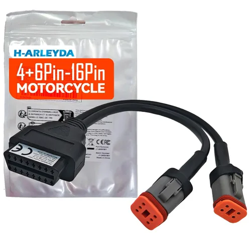 Vista 7 de Adaptador OBD2 para Harley 2 en 1 [4 pines + 6 pines] a cable de diagnóstico de motocicleta de 16 pines, conector de herramienta de escáner