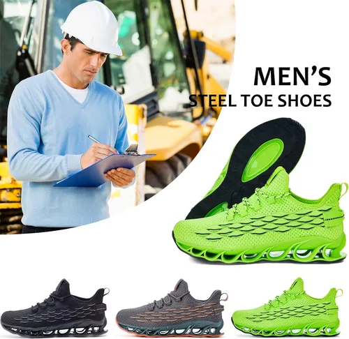 Vista 5 de Zapatos de trabajo ligeros para hombre, zapatos indestructibles con punta de acero, zapatos de seguridad de malla transpirable a la moda, zapatos