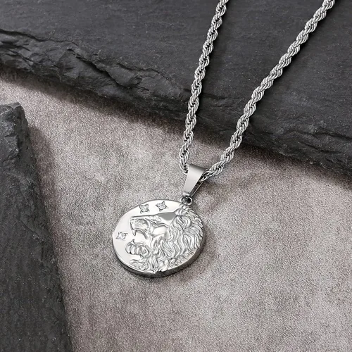 Vista 5 de KRKC&CO - Collar con dije de moneda, cadena de medallón de oro, brújulaSan CristóballeónMedusaÁngel círculo vintage collar de moneda para hombres
