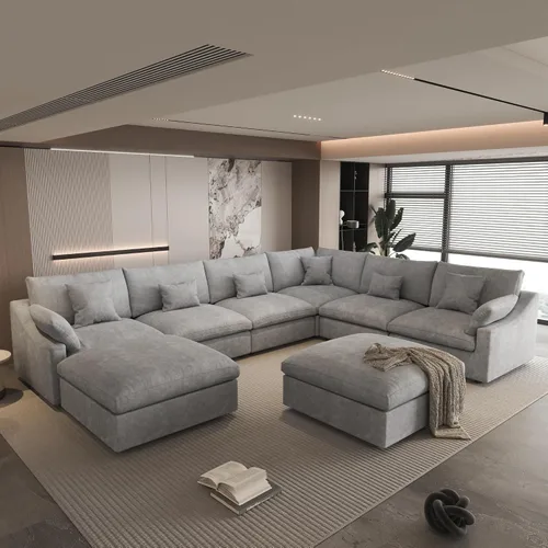 Vista 62 de WJShome Sofá Seccional Cloud Couch de 83 pulgadas para sala de estar, sofá seccional modular relleno de plumón, sofás en forma de L con otomana