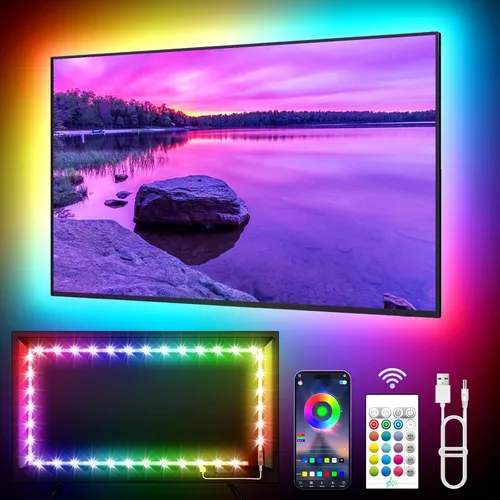 Vista 9 de KANTUTOE Retroiluminación LED para TV, luces LED de 9.84 pies para TV de 32 a 43 pulgadas, luces de TV RGB detrás con sincronización de música