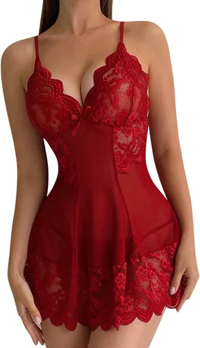 Vista 3 de Nightwear for Women Sexy hot Cotton Women's Floral Lace Trim Criss Cross Back Lingerie Teddy Bodysuit