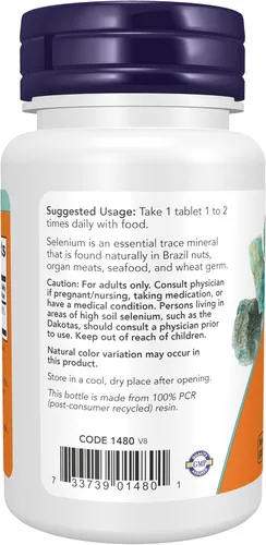 Vista 3 de NOW Suplementos, Selenio (L-Selenometionina) 100 mcg, Mineral Esencial*, 100 Tabletas