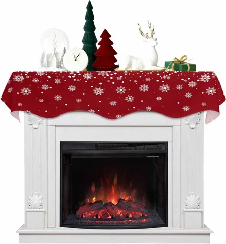 Vista 11 de Mantel con diseño de copo de nieve azul para chimenea de Navidad, bufanda para repisa, estola para estantes, renos, alces, nieve, bosque, cubierta