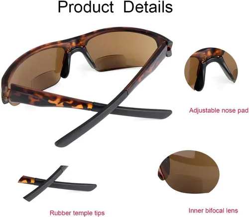 Vista 4 de Paquete de 3 lentes de sol bifocales de lectura para hombres y mujeres con almohadilla nasal ajustable, lectores de sol tintados envolventes