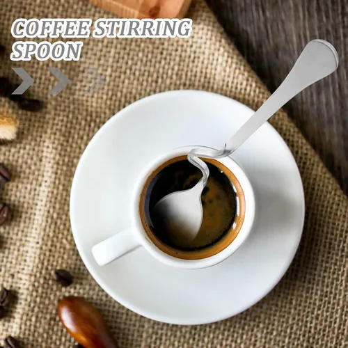Vista 2 de SOLUSTRE 6 cucharas de café expreso de acero inoxidable con mango curvo, cucharas de mezcla de café con leche y miel, cucharas de postre