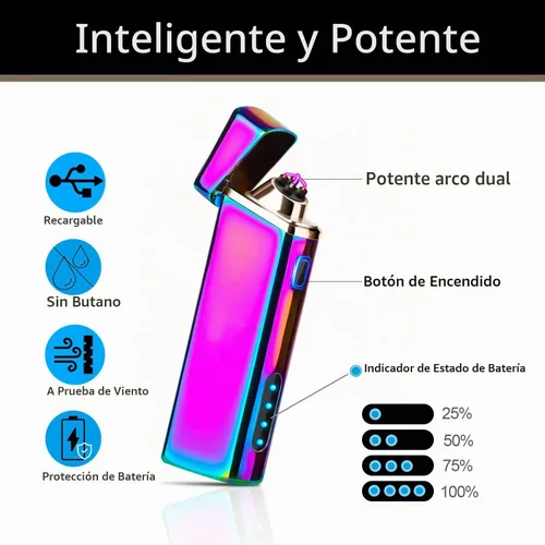 Vista 2 de Encendedor de plasma eléctrico a prueba de viento de arco - recargable por USB, indicador de batería mejorado - Multicromo