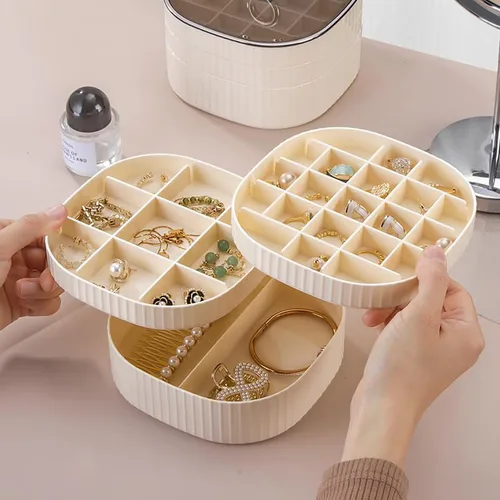 Vista 2 de Joyero, organizador de joyas de acrílico de 3 capas con asa, cajas de joyería transparentes para mujeres y niñas, organizador de maquillaje, soporte
