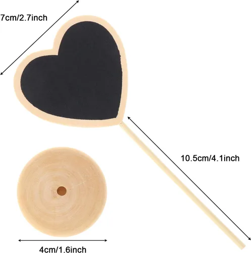 Vista 4 de 12 pizarras pequeñas con forma de corazón y soporte para tablero de mensajes, letreros pequeños de madera para bodas, fiestas de cumpleaños, números