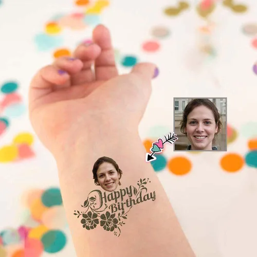Vista 7 de Cara personalizada tatuaje temporal impermeable mirada real personalizado tatuaje pegatinas boda fiesta cumpleaños mejor regalo