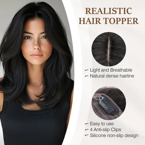 Vista 154 de Rich Choices Pelucas con topper de cabello para mujeres, cabello humano real 100% Remy, sin flequillo, para mujeres con adelgazamiento en la parte