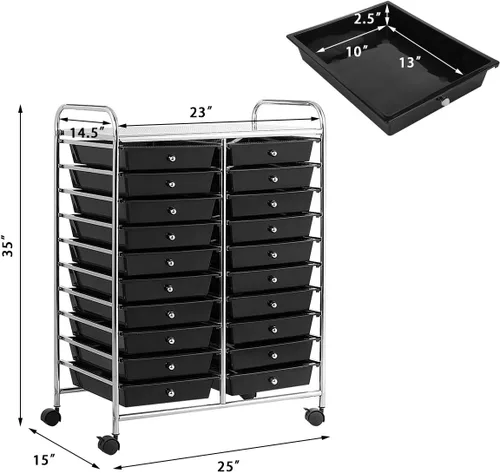Vista 8 de Carrito de almacenamiento con ruedas de 20 cajones, carrito de utilidad móvil multiusos con ruedas universales y cajones de plástico, carrito
