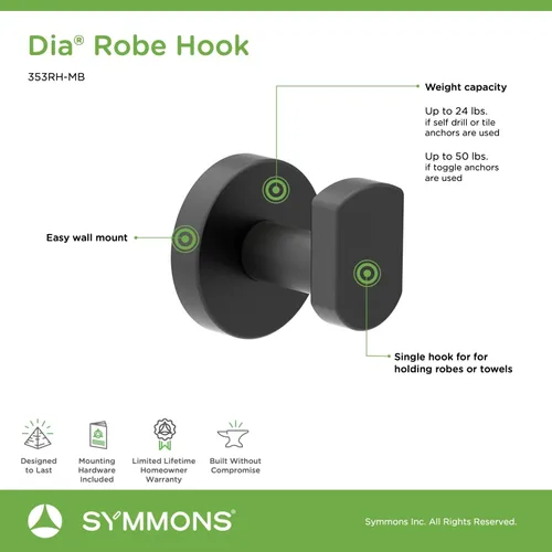 Vista 13 de Symmons 35AC4BUNDLEMB - Juego de 4 piezas de accesorios de baño para montaje en pared, color negro mate Mate negro