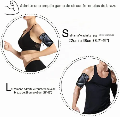 Vista 5 de Brazalete de running para iPhone 17 16 15 14 13 Pro Max/Plus, Samsung Galaxy S26 S25 S24 Ultra/Plus, bolsa de brazo con hebilla G (negro, S)