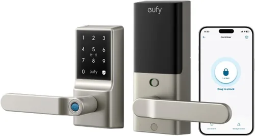 Vista 7 de eufy Security Smart Lock C33, cerradura de puerta con teclado con asa, perilla de puerta de huellas dactilares, cerradura de puerta de entrada sin