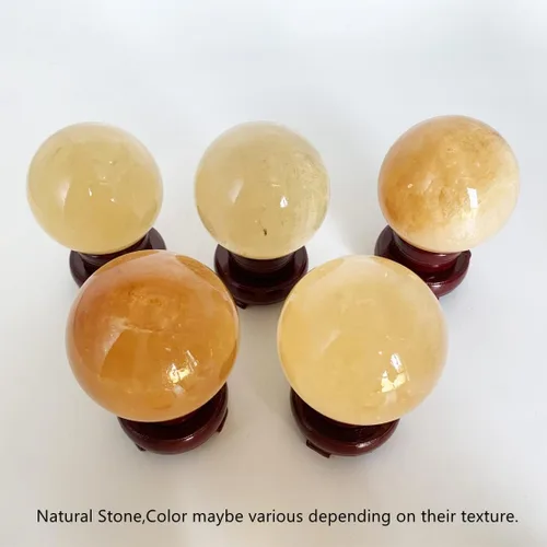 Vista 4 de Escultura de esfera de adivinación de cristal curativo de citrino natural con soporte de madera Feng Shui Chakra Aura, decoración de escritorio