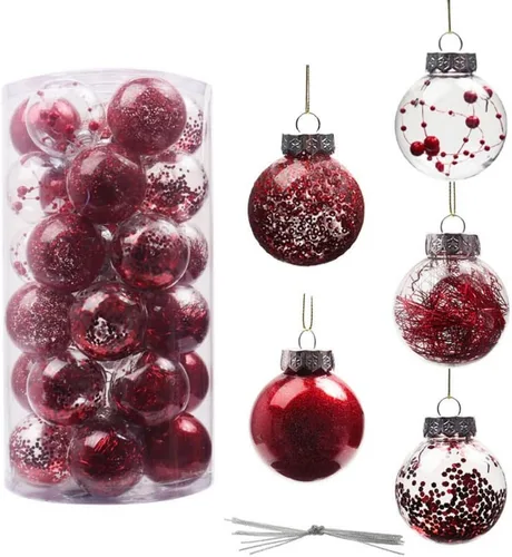Vista 12 de Juego de 30 adornos de bolas de Navidad, bolas de adornos de Navidad inastillables, decoración de árbol de Navidad, bolas de árbol de Navidad rojas