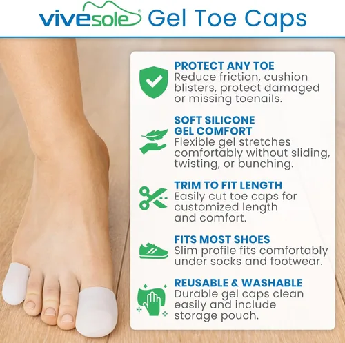 Vista 2 de ViveSole Protectores de dedos de gel suave para hombres y mujeres (paquete de 10) – Puntas para aliviar el dolor de pies – Fundas de cojín flexibles