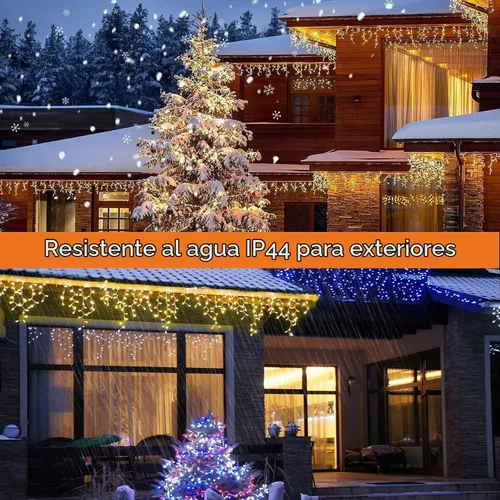 Vista 6 de Guirnalda de luces LED de carámbano de 32.8 pies, 8 modos, impermeable, luces de Navidad para exteriores con función de memoria, cortina de luces