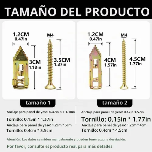 Vista 2 de Anclas autoperforantes con tornillos, kit de anclas y tornillos autoperforantes para yeso para herramientas de reparación de anclajes de yeso