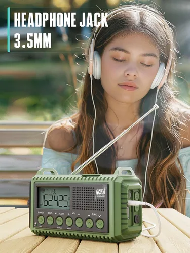 Vista 8 de Radio de emergencia de 12000 mAh - Alerta meteorológica AUTO NOAA, manivela solar AM/FM/SW/NOAA, linterna, cargador de teléfono, sirena SOS, kit