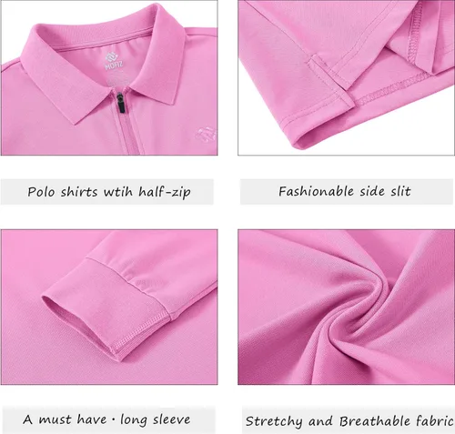 Vista 51 de JINSHI Polo de golf para mujer, de manga larga, con cremallera, deportiva, de secado rápido, atlética, casual, ajustada