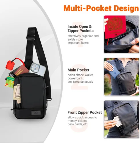 Vista 4 de Bolsa cruzada de viaje para iPhone 18 17 16 Pro Max iPad mini 6 Bolso bandolera negro