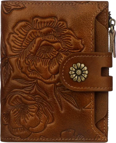 Vista 26 de Billetera para mujeres, billetera de cuero plegable de dos pliegues para mujeres con bloqueo RFID, compacta, tarjetero pequeño con ventana