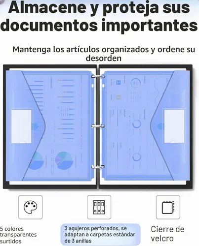 Vista 4 de Forvencer Carpeta de Bolsillo, 4X Capacidad Regular, 5 Paquetes de Carpetas de Plástico Super Pesadas con Cierre Hermético, Carpetas con Bolsillos