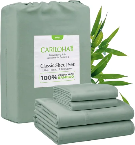 Vista 14 de Cariloha Set de sábanas clásico de 4 piezas Ropa de cama de playa King Material de viscosa Extra suave, refrescante para personas que