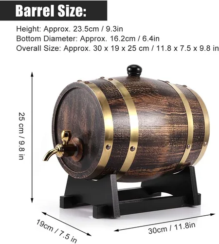 Vista 3 de Oumefar Envejecimiento de roble de 3 litros con soporte, mini dispensador de roble de madera de whisky con grifo, roble carbonizado