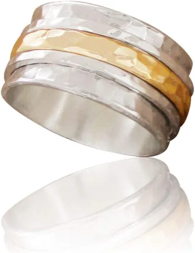 Vista 2 de Anillo giratorio de oro y plata para mujer, anillo de guata giratoria, anillo de banda ancha, anillo antiestrés, anillo de meditación, anillo
