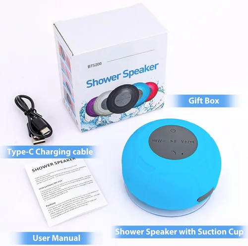 Vista 6 de Parlante Bluetooth Impermeable para Ducha Portátil, Inalámbrico, Resistente al Agua, Manos Libres con Micrófono Integrado, Ventosa para Baño