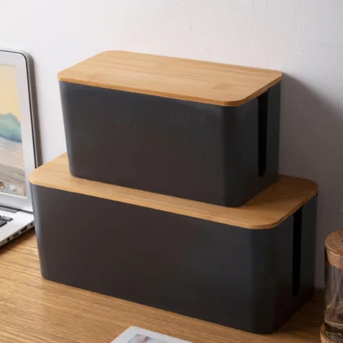 Vista 9 de SUPVOX Cable Management Box Cable Wire Case Wood Grain Black Medium Size Power Line Organizer Storage Box for Desk and Home