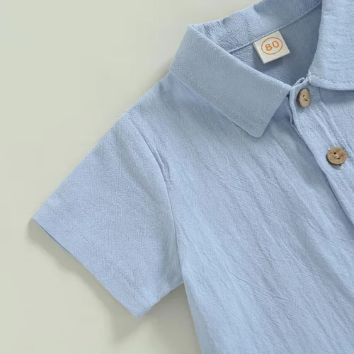 Vista 5 de DNOMAID YZARC Conjunto de 2 piezas de ropa de verano para bebé niño y niña, algodón sólido, lino, manga corta, con botones, pantalones cortos