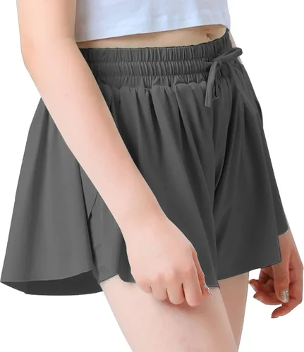Vista 3 de Pantalones cortos fluidos de mariposa para niñas, pantalones cortos deportivos para niños pequeños, faldas de tenis 2 en 1, pantalones cortos