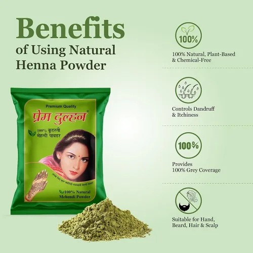 Vista 2 de Prem Dulhan Henna Mehendi en polvo natural (17.637 onzas), cuidado orgánico del cabello para hombres y mujeres, mezcla de hierbas puras