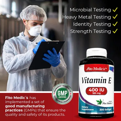 Vista 4 de FITO MEDIC'S Laboratorio - Vitamina e - 400 UI, 300 cápsulas blandas de - Aceite puro de vitamina e - para apoyo antioxidante - Cápsulas de vitamina