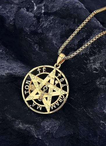 Vista 3 de CELESTIA Colgante de plata de ley 925, anillos de tetragrammaton, collar masónico, joyería de pentagrama para mujeres y hombres