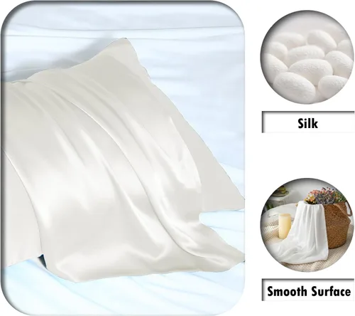 Vista 123 de Funda de almohada de seda para cabello y piel, suave, transpirable y sedosa, juego de fundas de almohada 100% tamaño estándar de 2 piezas, fundas