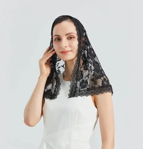 Vista 3 de Velo de mantilla de encaje suave y cómodo, 7 colores, estilo español, velo de encaje, cubierta de cabeza, forma de D