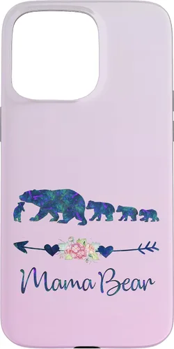 Vista 28 de Funda para iPhone 16, diseño floral de mamá oso de cuatro cachorros, color verde azulado y morado