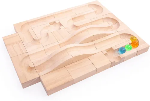 Vista 4 de Guidecraft Bloque de unidades Marble Run - 40 pc. Set: Bloques de aprendizaje educativo de madera de caucho, juguete STEM para niñas y niños
