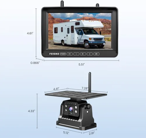 Vista 7 de Cámara de respaldo inalámbrica solar magnética para remolque de camión RV – Monitor 1080P de 7 pulgadas, instalación de 1 minuto, sin demora, cámara