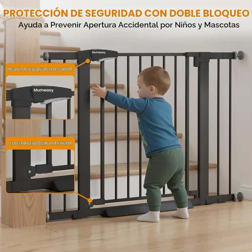 Vista 5 de Puerta de bebé para escaleras, puerta de perro con cierre automático de 29.7-43 pulgadas para puertas y pasillos, puerta para mascotas montada a