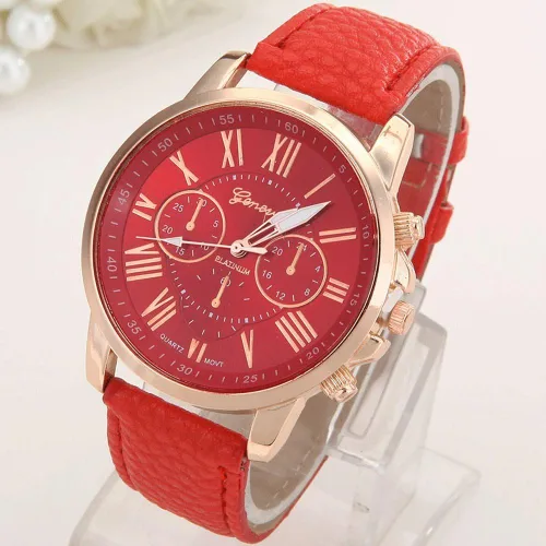 Vista 3 de CdyBox Mujeres Hombres Señora Adolescente Chica PU Cuero Banda Relojes Dial Analógico Cuarzo Relojes
