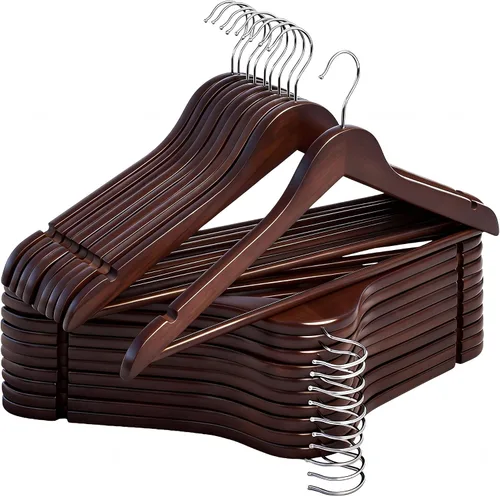 Vista 15 de StorageWorks - Paquete de 20 perchas de madera para abrigos, camisas, chaquetas, pantalones y trajes, color cereza oscuro