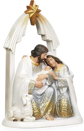 Vista 6 de Joseph's Studio by Roman - Figura de Santa Familia dorada y marfil, 9.75 pulgadas de alto, resina y piedra, decorativa, colección, duradera, duradera