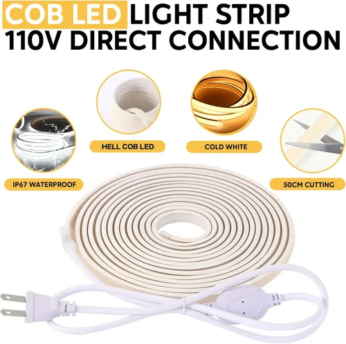 Vista 3 de Tira de luces LED AC 110V 120V 3.28 pies con enchufe estadounidense, tira de luces LED cortables IP67 impermeable para decoración del hogar