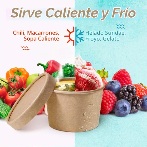 Vista 7 de MATICAN Vasos de papel para helado con tapas, paquete de 40 tazas de sopa de 9 onzas con tapas, recipientes desechables para helado, 9 onzas, marrón